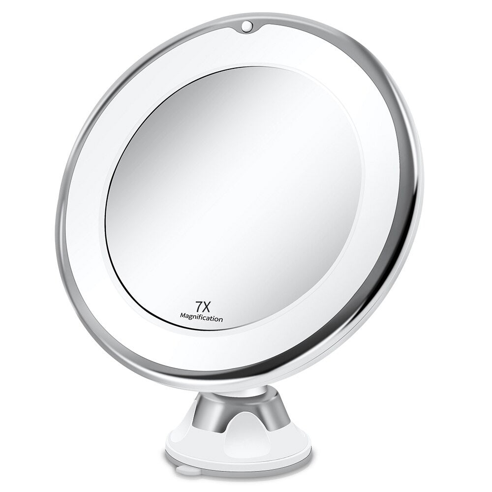 White suction cup makeup mirror with LED light