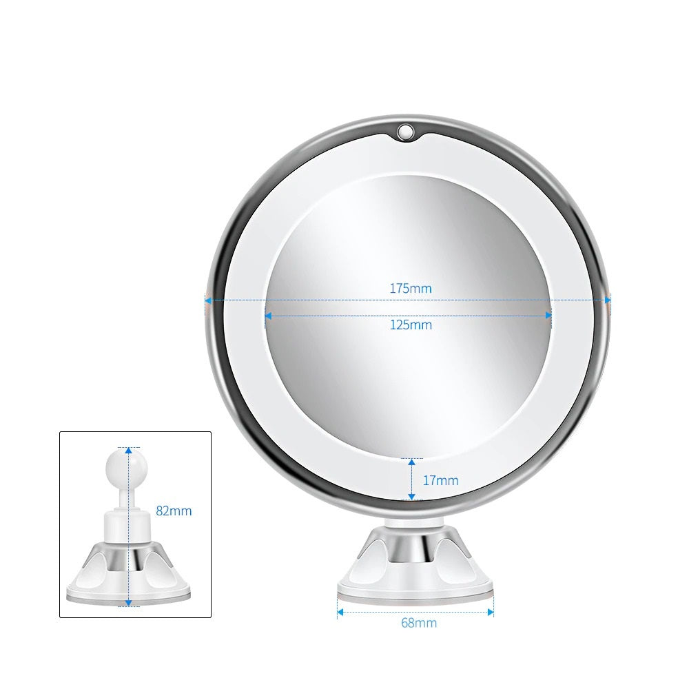 Adjustable LED makeup mirror attached to a smooth surface