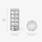 Table lamp dimension graphic with front and top views of the clear cylindrical design.