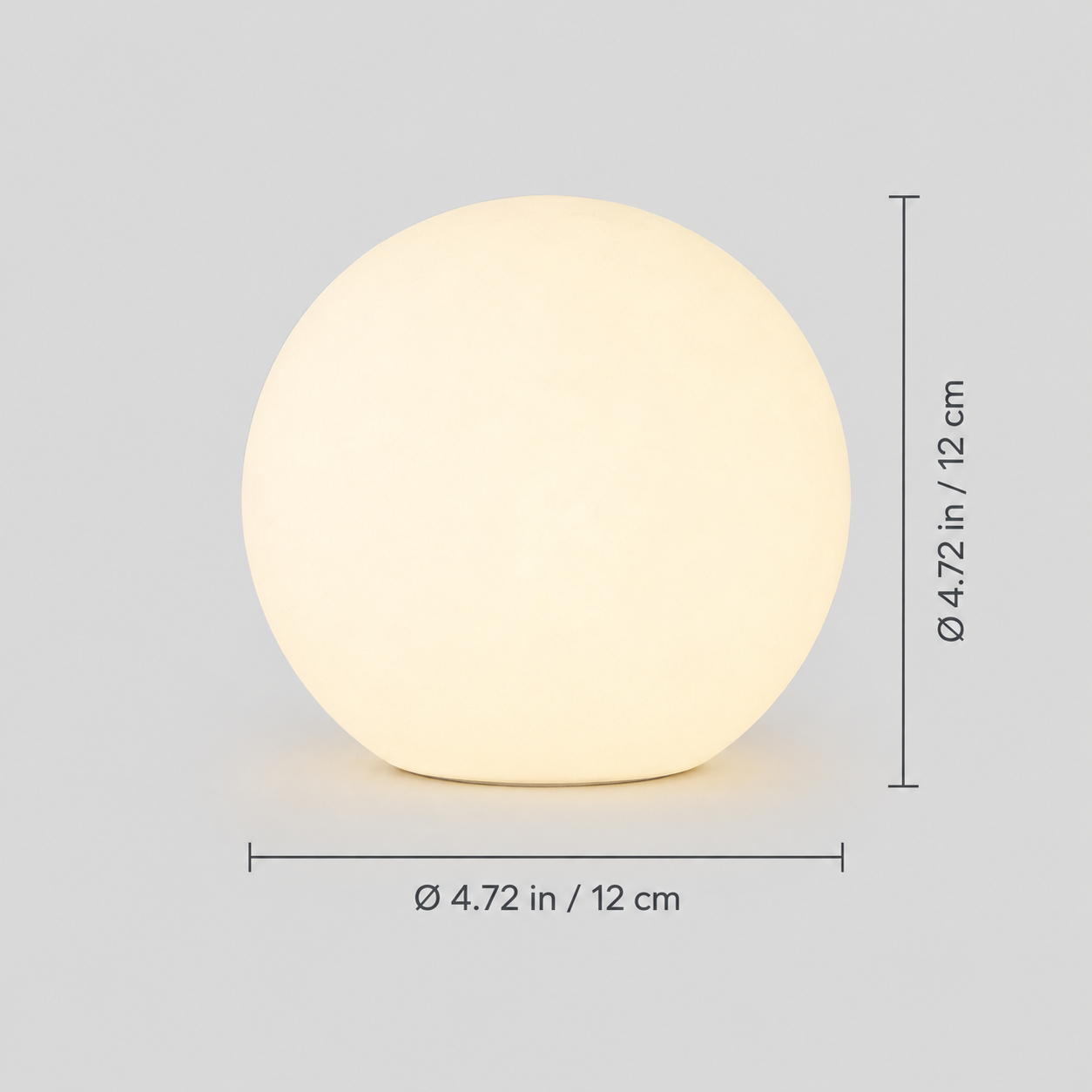 Dimensions graphic showing the round table lamp with width and height measurement lines.