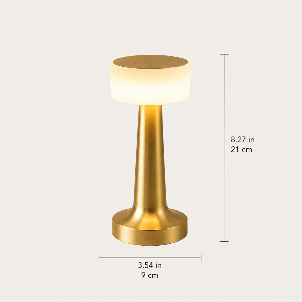 Table lamp dimensions graphic showing a 21 cm height and 9 cm base width.