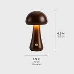 Dimensions graphic showing the dark brown mushroom table lamp with height and width measurements.