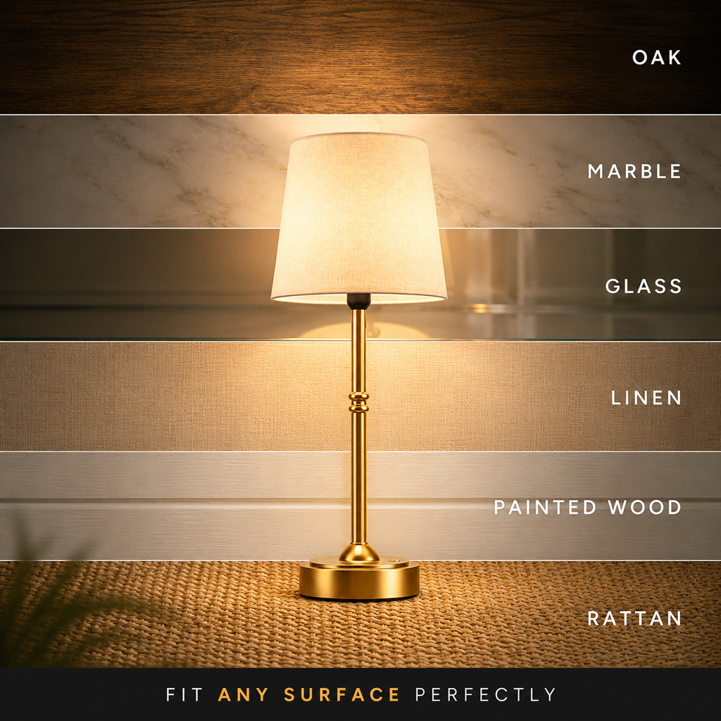 Table lamp option graphic showing the product beside labeled compatibility examples.