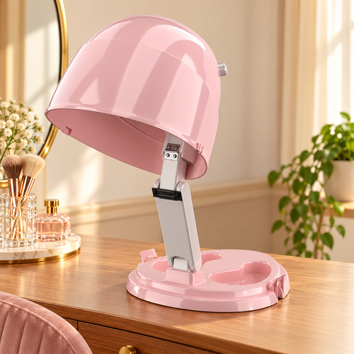 Sèche-cheveux sur pied avec casque | Hauteur réglable, trois niveaux de chaleur et rangement pliable, en rose