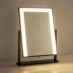 Black tabletop makeup mirror with LED light and 15X spot mirror