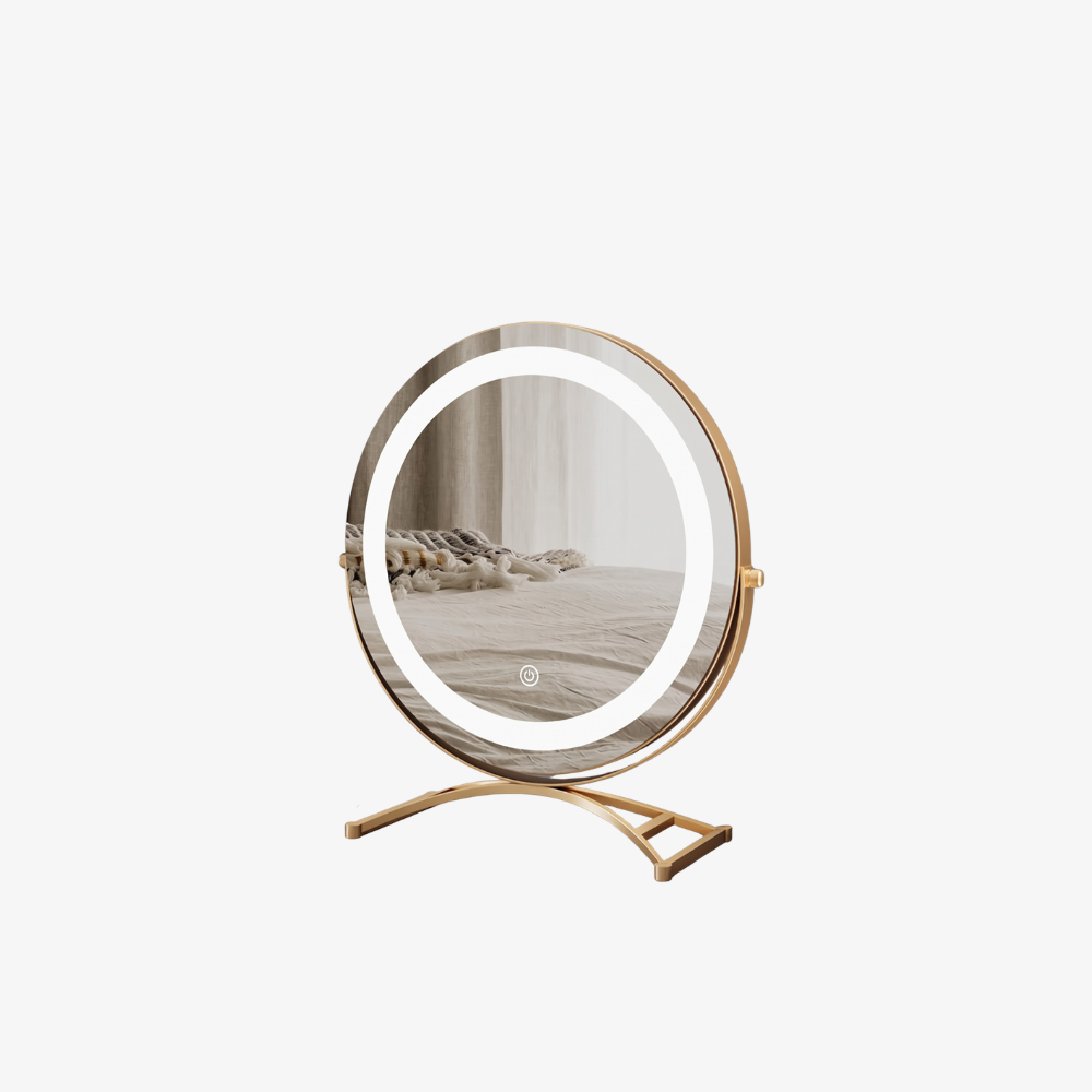 Metal vanity mirror showing three color lighting
