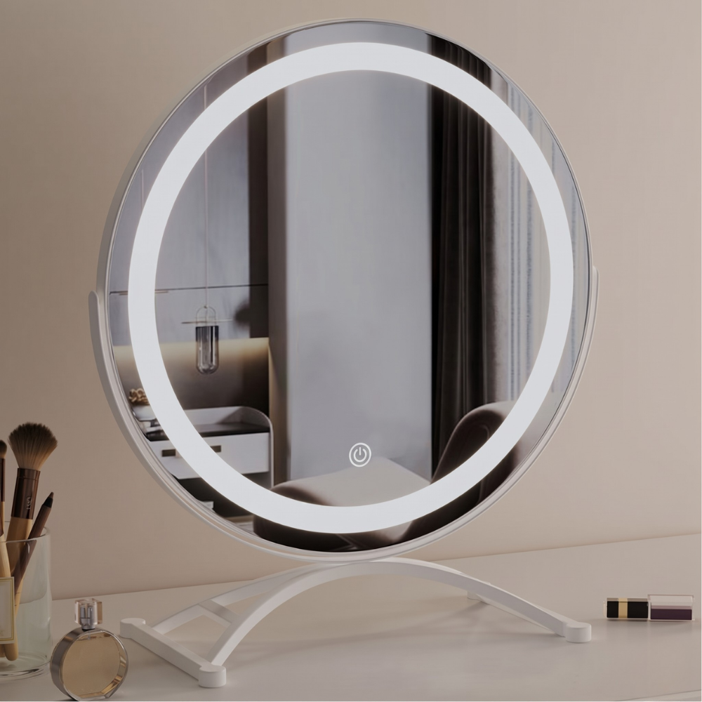 Rechargeable round makeup mirror with 360 degree rotation