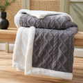 Sherpa fleece throw blanket folded in charcoal with thick white plush lining