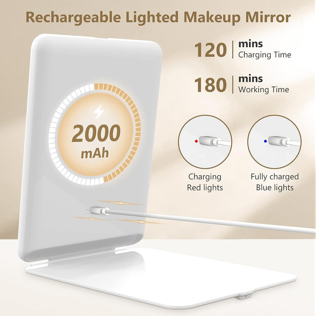 Travel mirror showing 1X and 10X viewing options