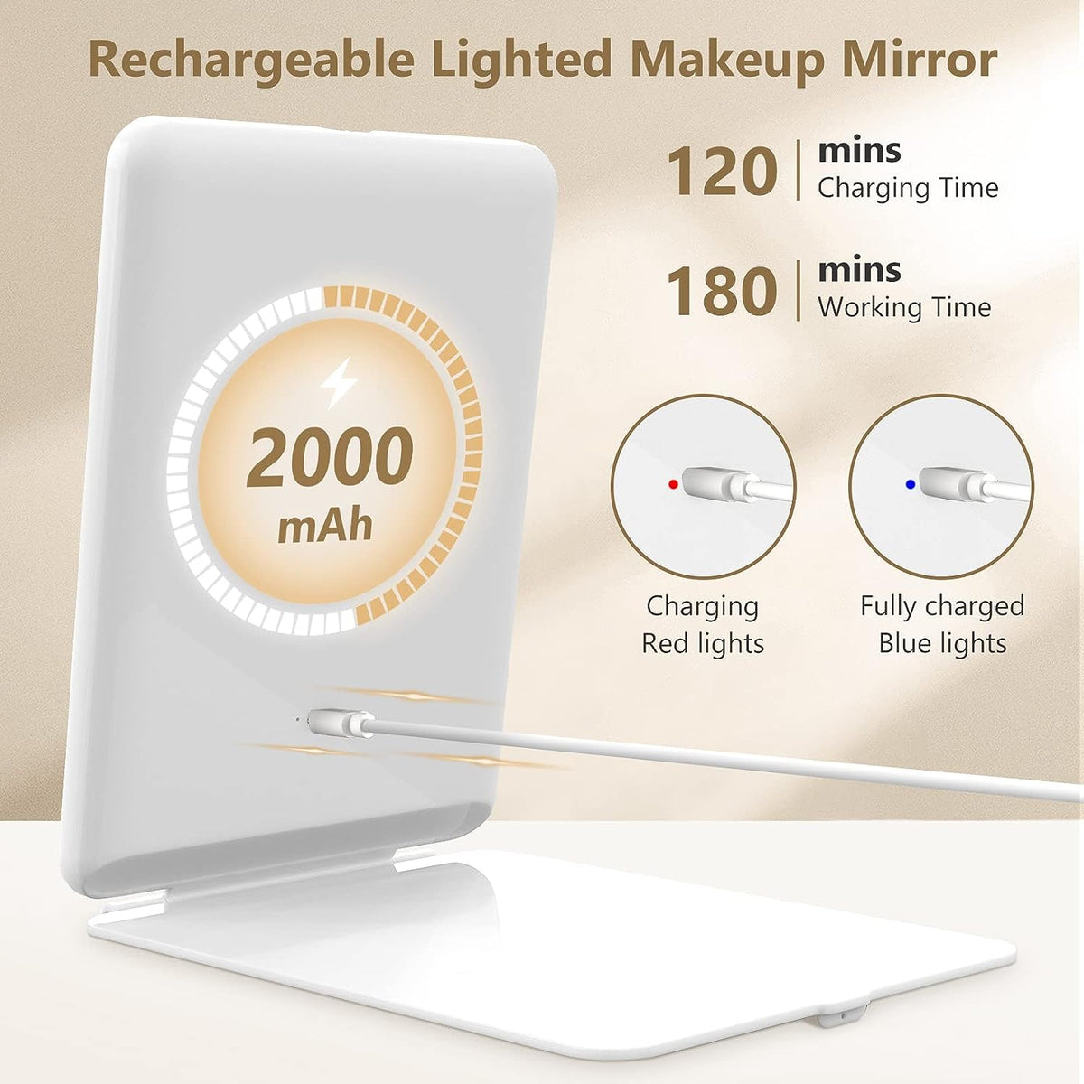 Travel mirror showing 1X and 10X viewing options