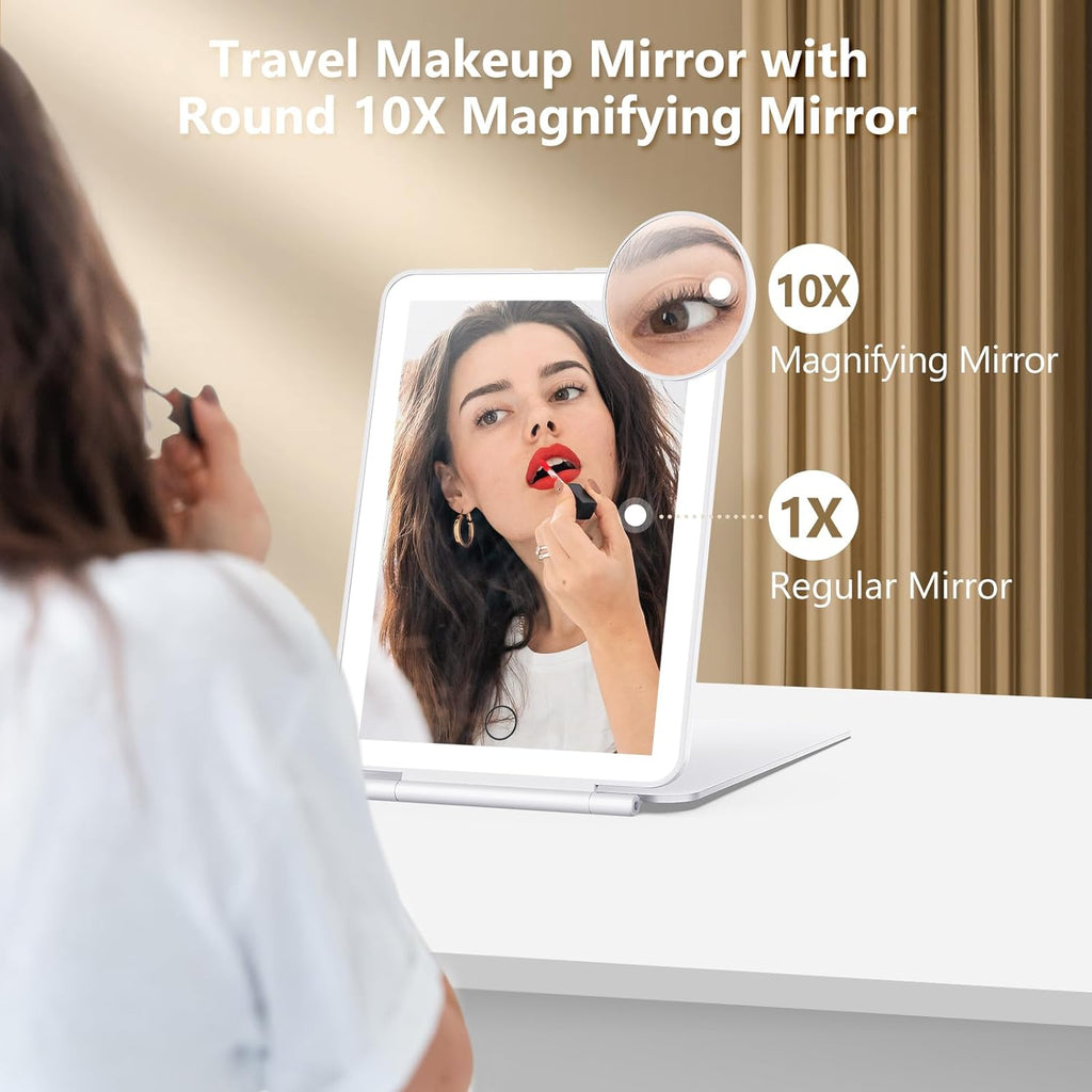 Rechargeable folding makeup mirror with three light colors
