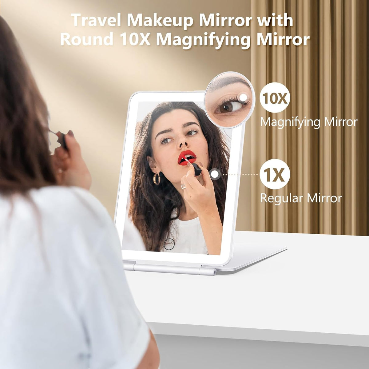 Rechargeable folding makeup mirror with three light colors