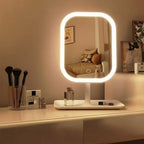 White rechargeable travel makeup mirror with LED light