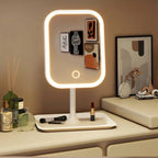 Travel makeup mirror showing adjustable light modes
