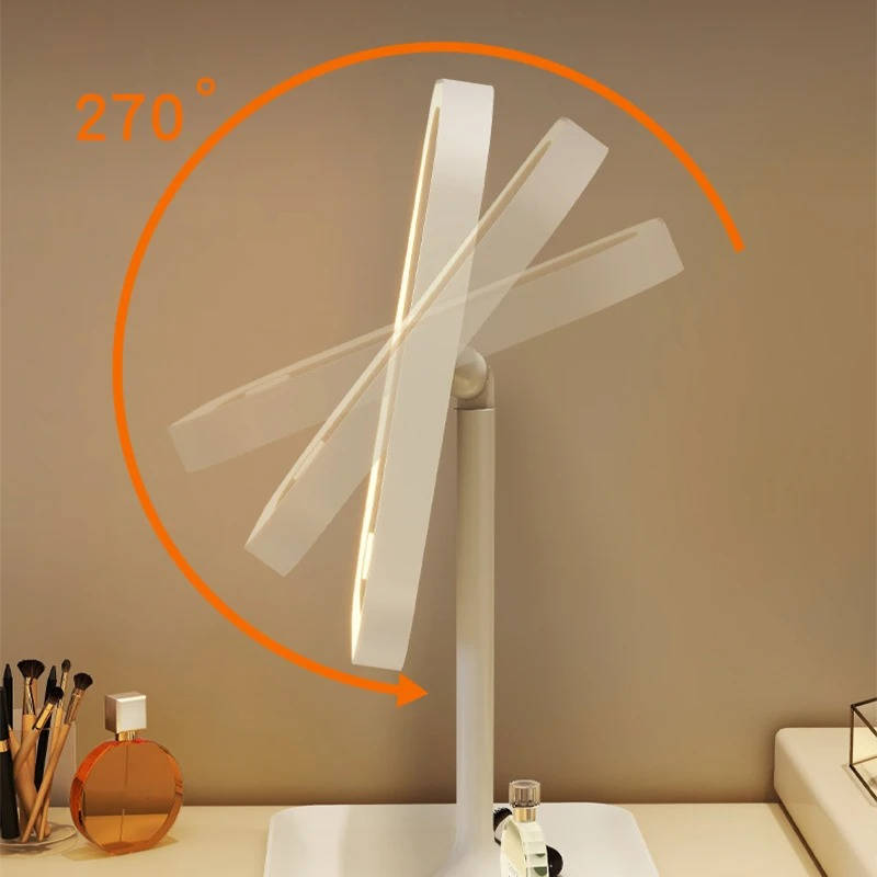 Foldable illuminated makeup mirror for travel