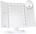 White tri fold makeup mirror with LED lights