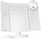 White tri fold makeup mirror with LED lights