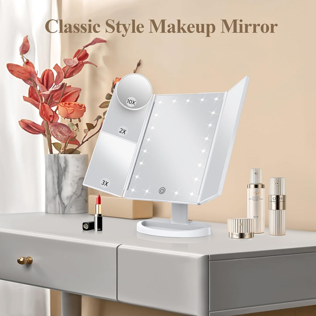 Tri fold mirror showing multiple magnification panels