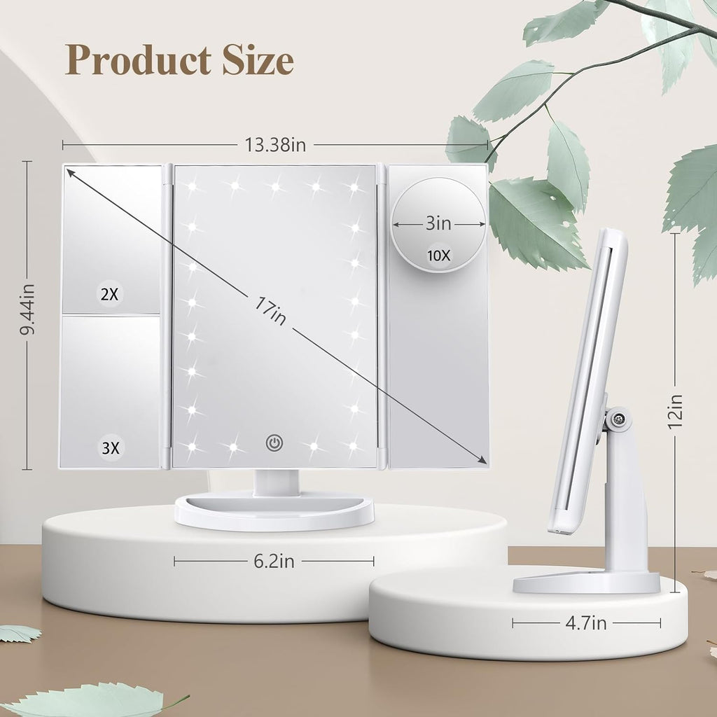 Touch controlled makeup mirror with illuminated center panel