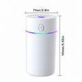 White cylindrical USB humidifier size diagram showing 7.1 cm width and 14.1 cm height