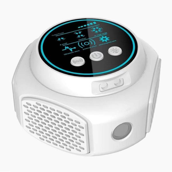 Ultrasonic rodent repeller presented in black and white color options.