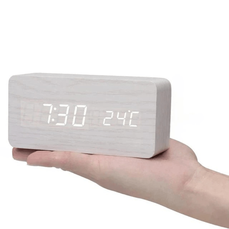 Wooden LED Alarm Clock with voice-control display — product image 9