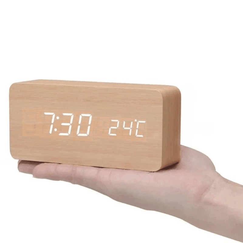 Wooden LED Alarm Clock with voice-control display — product image 15