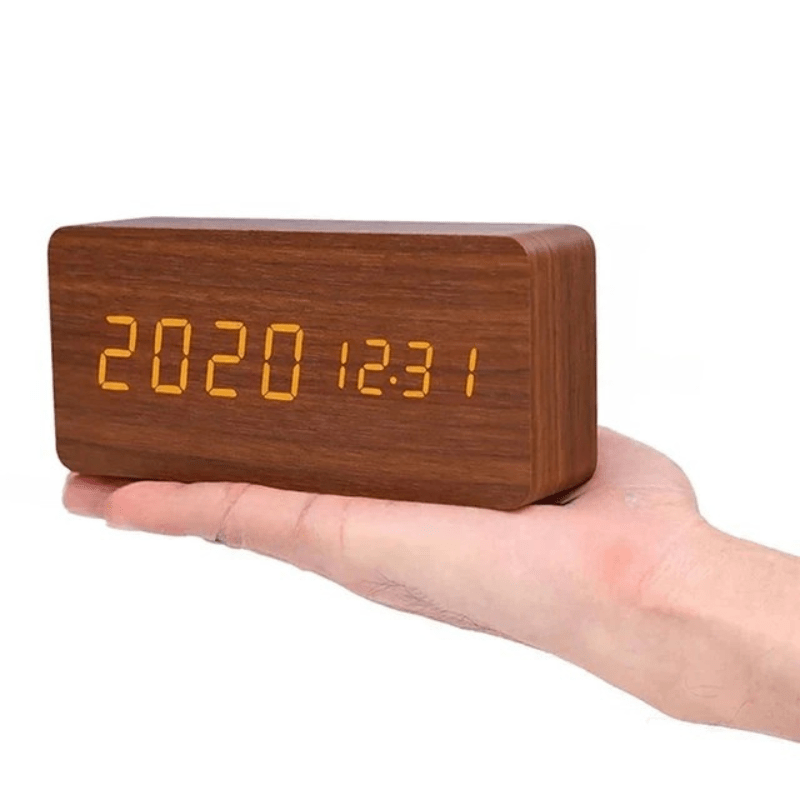 Wooden LED Alarm Clock with voice-control display — product image 10