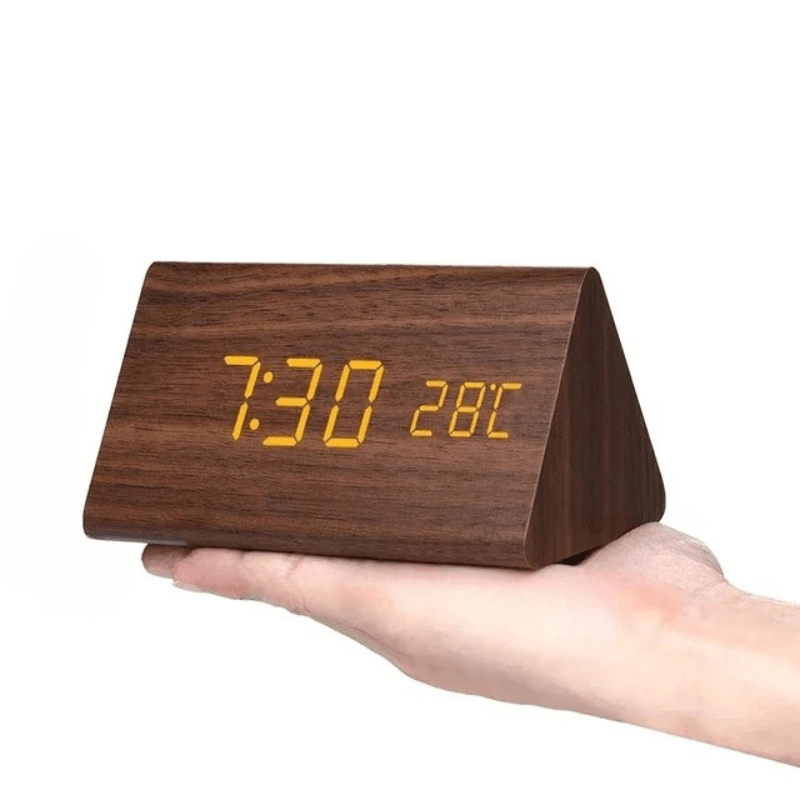 Wooden LED Alarm Clock with voice-control display — product image 12