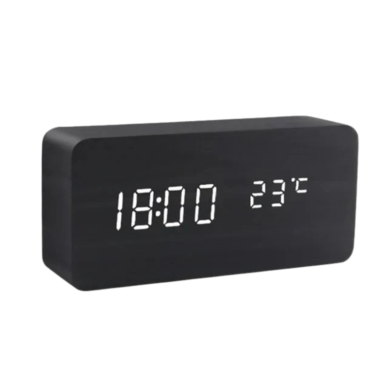 Wooden LED Alarm Clock with voice-control display — product image 8
