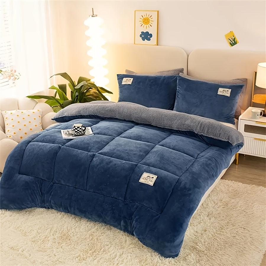 Close-up of plush comforter stitching