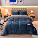 Navy blue box quilted comforter with contrasting reverse