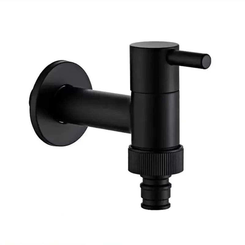 Wall-mounted faucet in a round matte black style isolated on white.