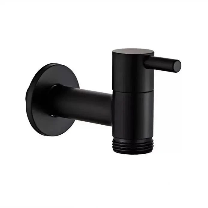 Wall-mounted faucet in a round matte black style isolated on a white background.