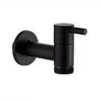 Wall-mounted faucet in a round matte black style isolated on a white background.