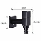 Wall-mounted faucet in a square matte black style shown with dimensions.
