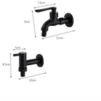 Wall-mounted faucet shown in a dimension chart for two matte black styles.