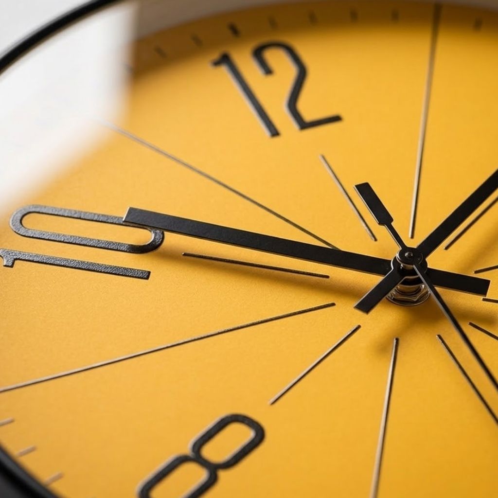 Round Nordic wall clock with minimalist hands.