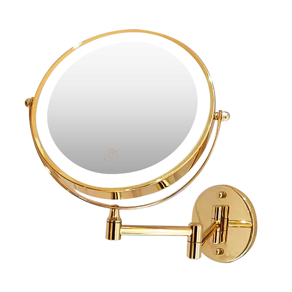 Gold wall mounted illuminated round makeup mirror