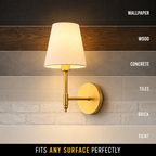Gold wall sconce mounted on different wall surface types.