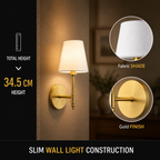 Gold wall sconce close-up highlighting its slim wall-mounted construction.