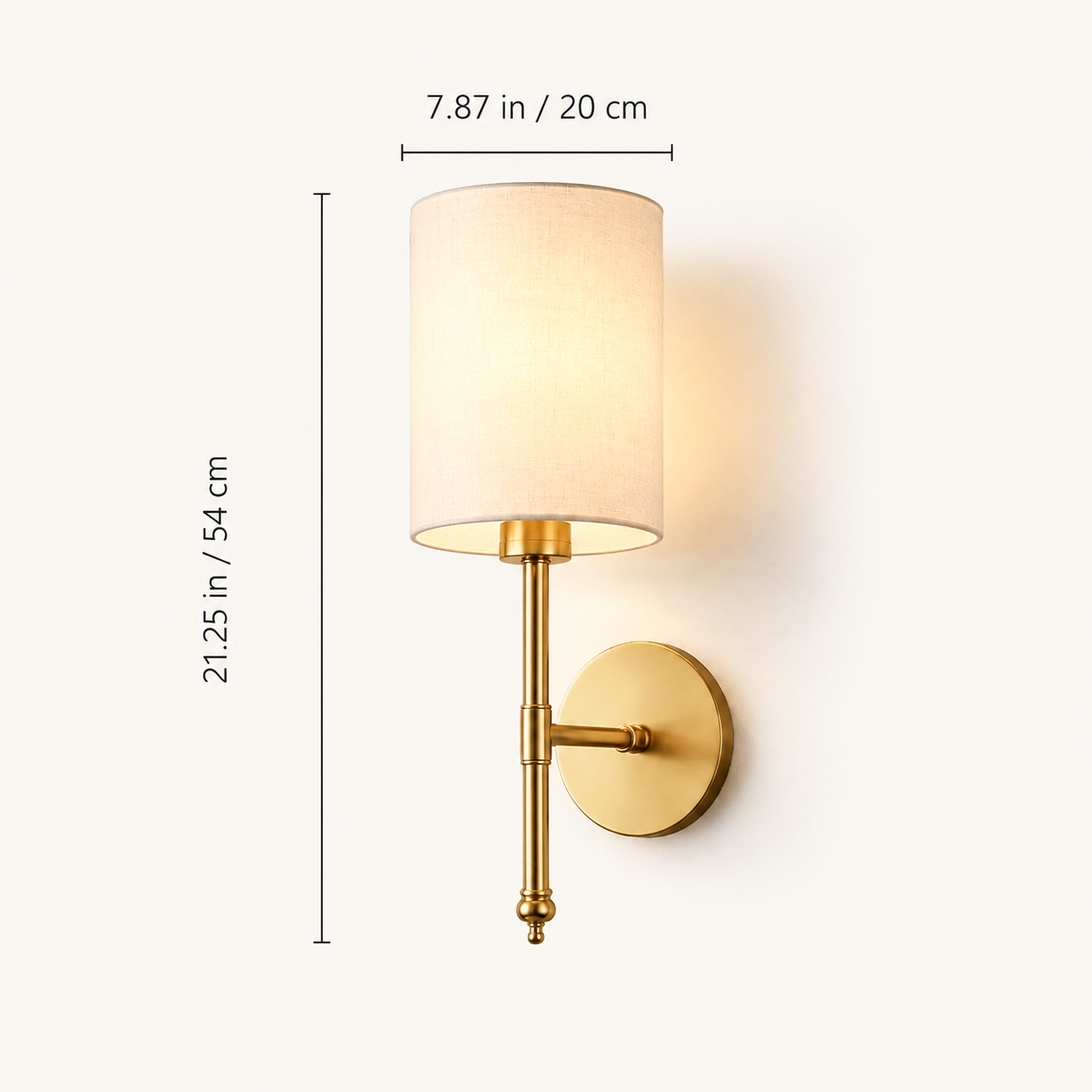 Wall sconce dimensions graphic showing a 21.25 inch height and 7.87 inch diameter.