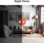WiFi security camera viewing illustration split into day and night scenes