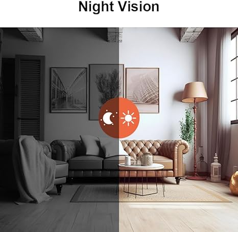 WiFi security camera viewing illustration split into day and night scenes