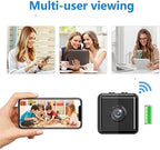 WiFi security camera shown with multi-user app viewing graphics