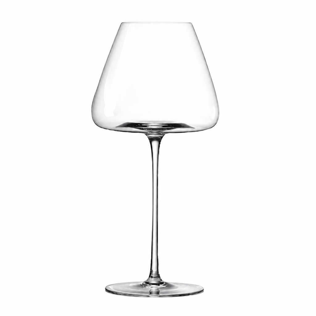 Burgundy wine glass with broad crystal bowl isolated on a white background