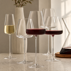 Wine glasses collection with clear stems for red, white and sparkling wine