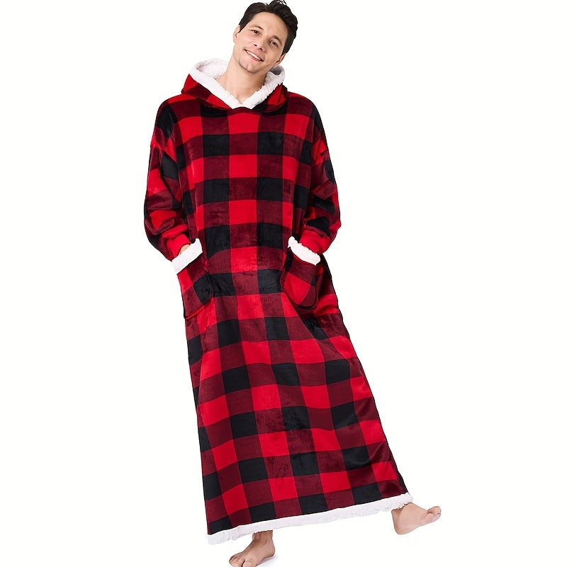 Wearable Blanket Robe | Extra Long Hooded Flannel With Vertical Pockets, Polyester
