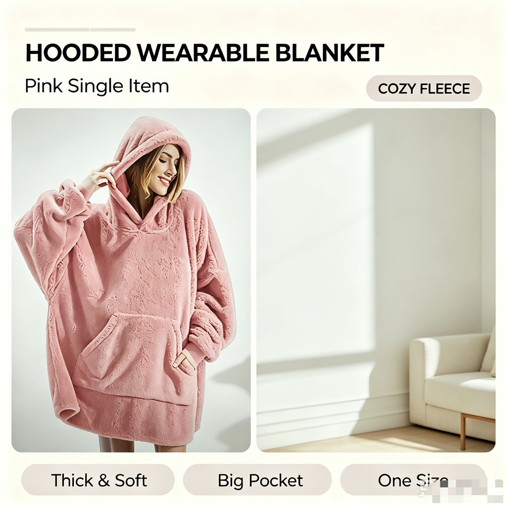 Wearable Blanket Hoodie | Double Sided Flannel Loungewear, Polyester, Multiple Colors