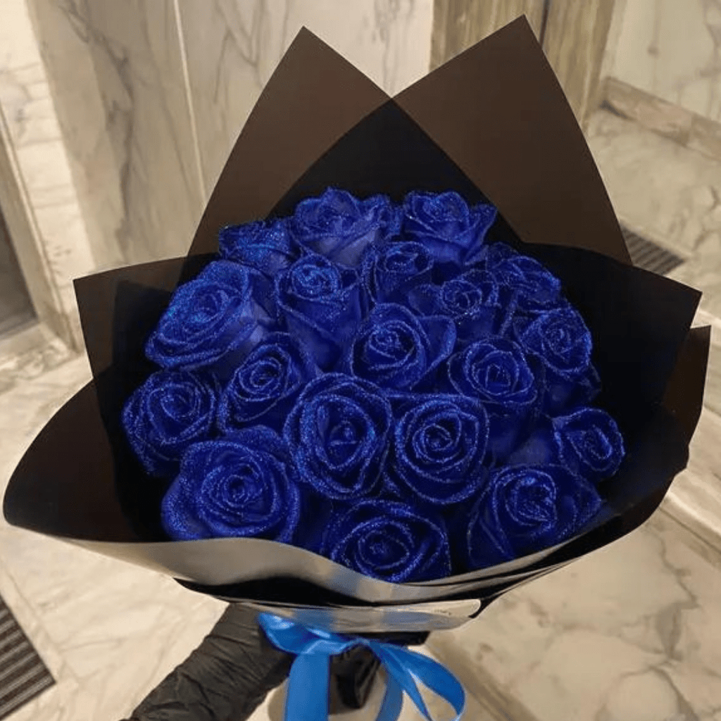 Artificial Rose Decor | Glitter Finish Gift Display, Plastic, Blue Or Red